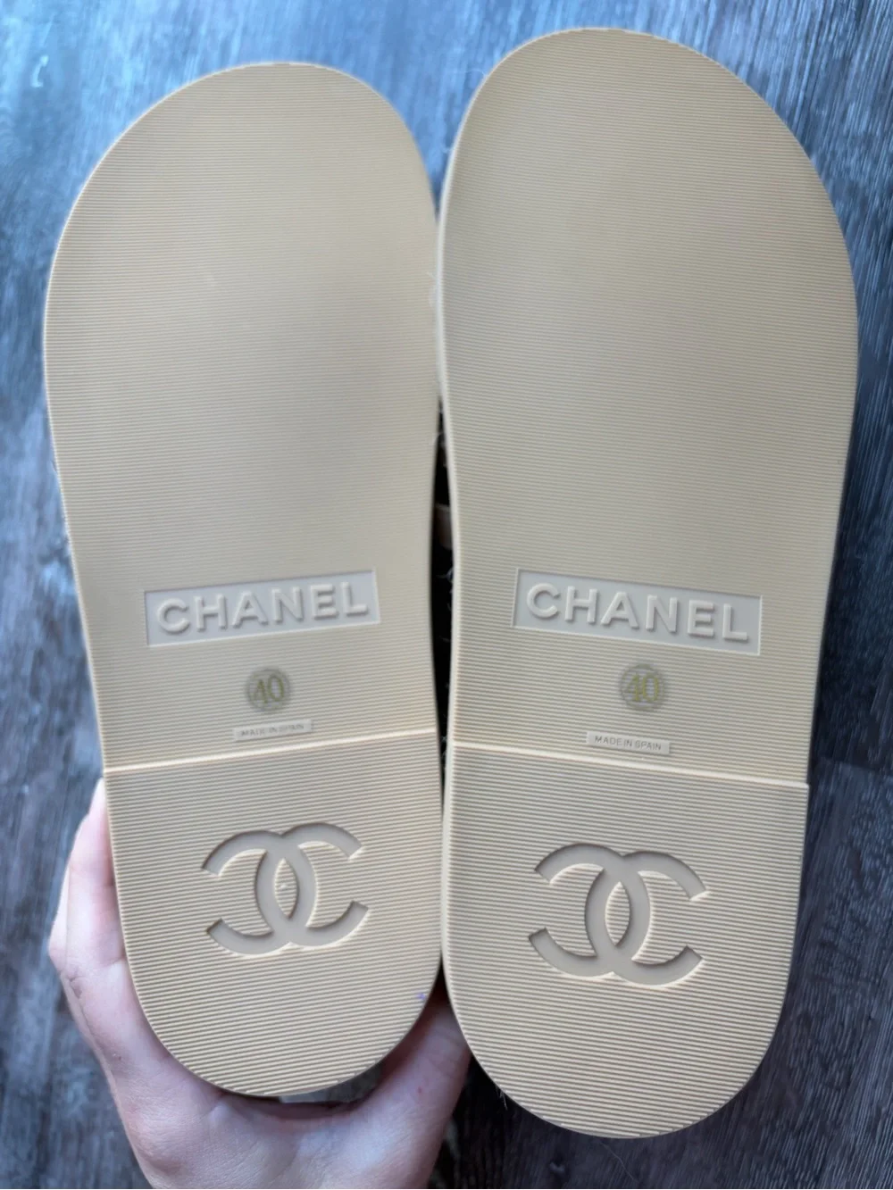 CHANEL Tan Leather Strappy Espadrille Sandals with CC Emblem